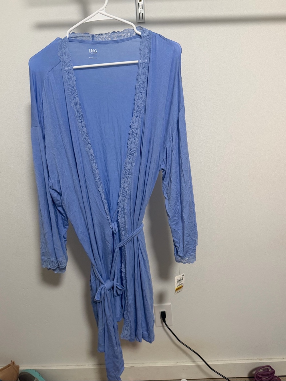 INC International Concepts Periwinkle Lace-Trim Wrap Robe